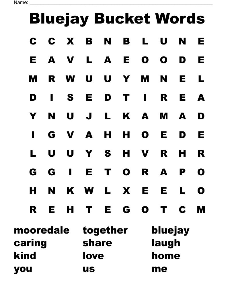 Bluejay Bucket Words Word Search WordMint