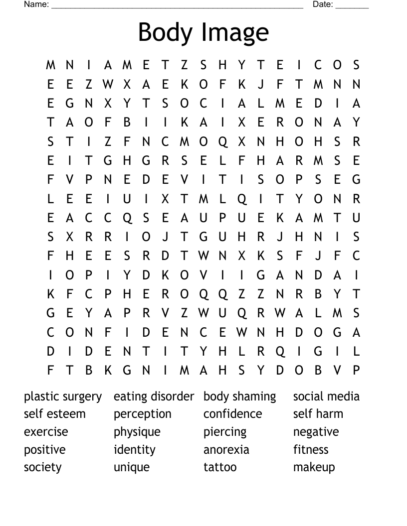 Body Image Word Search WordMint