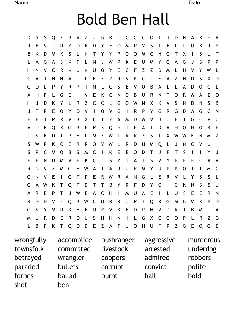 Bold Ben Hall Word Search