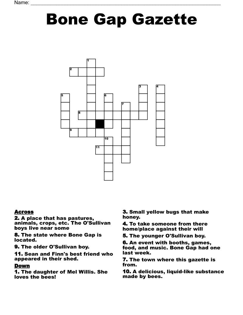 Bone Gap Gazette Crossword WordMint