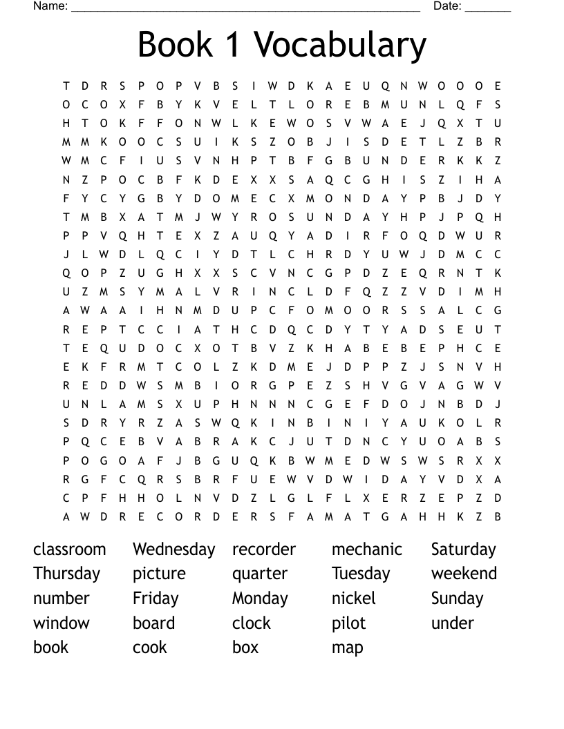 Book 1 Vocabulary Word Search WordMint