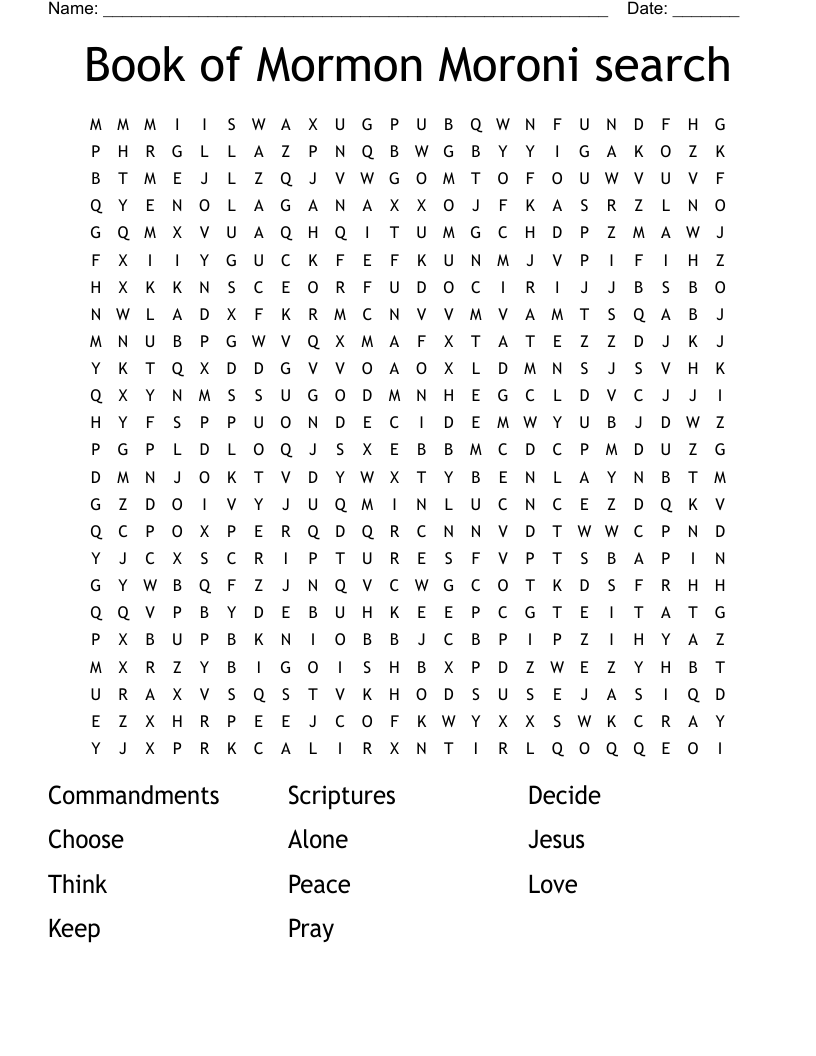 Book of Mormon Moroni search Word Search