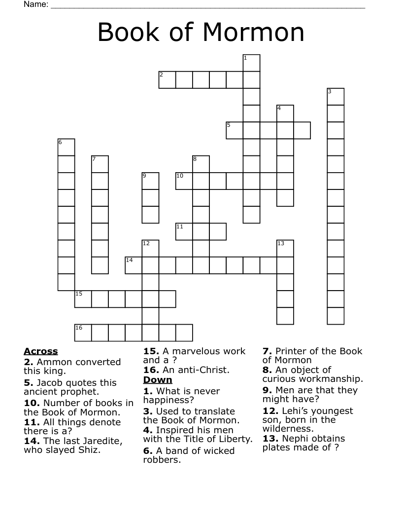 Book Of Mormon Crossword WordMint