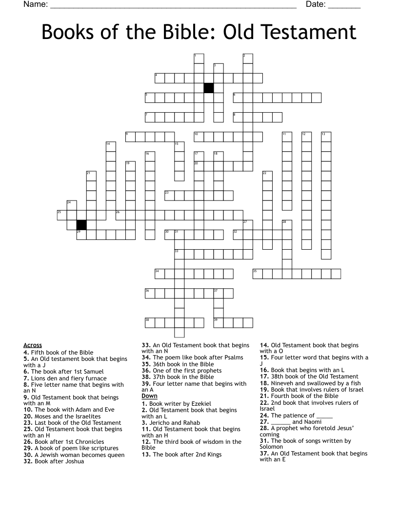 Books Of The Bible Old Testament Crossword WordMint