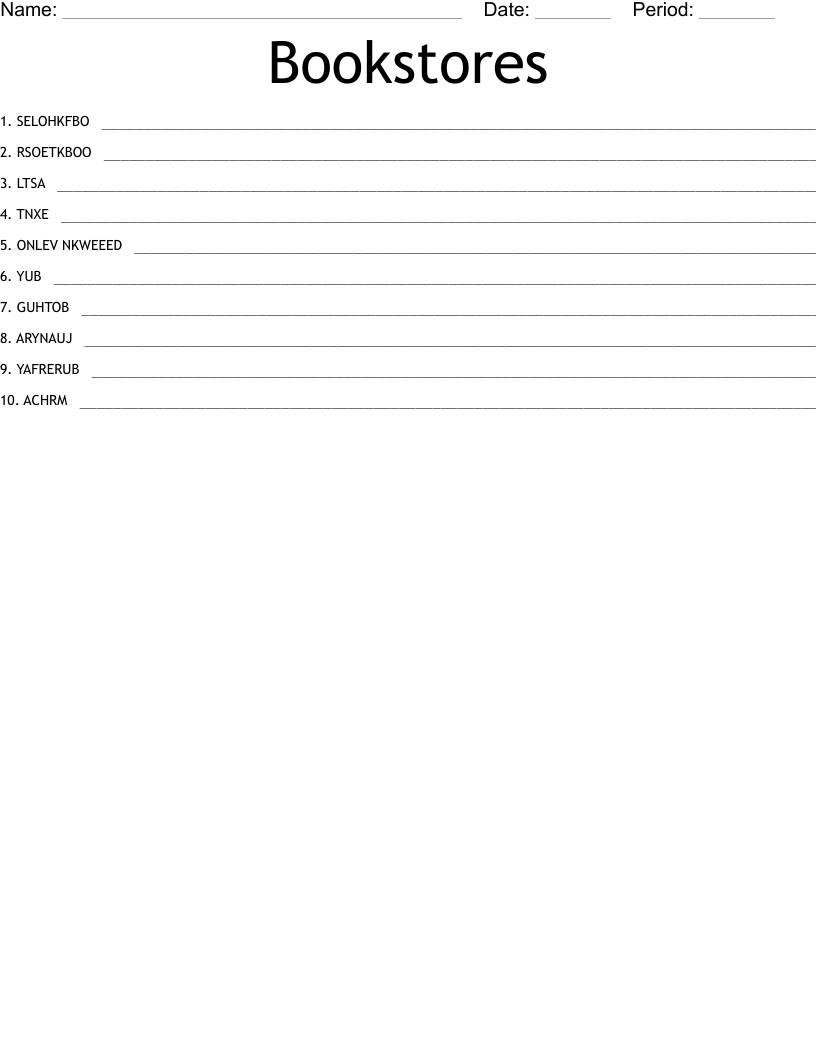 Bookstores Word Scramble