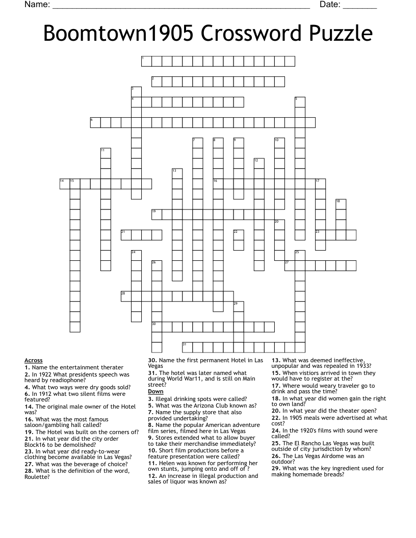 Boomtown1905 Crossword Puzzle
