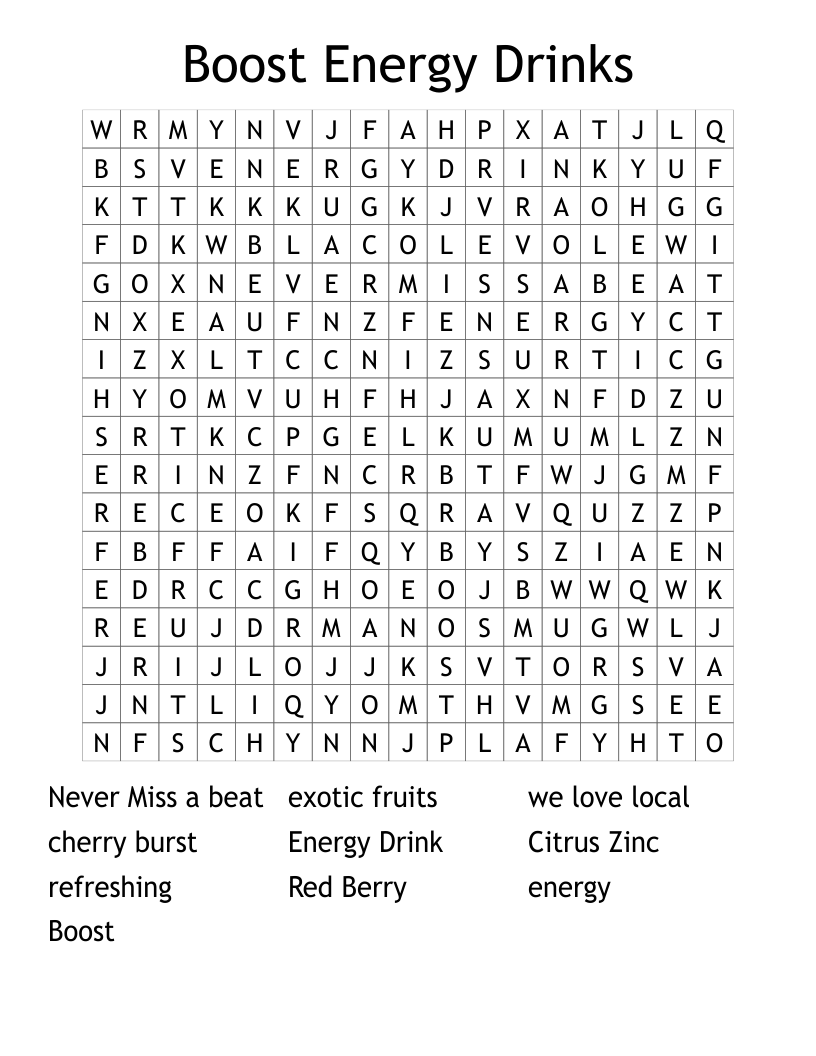 Boost Energy Drinks Word Search
