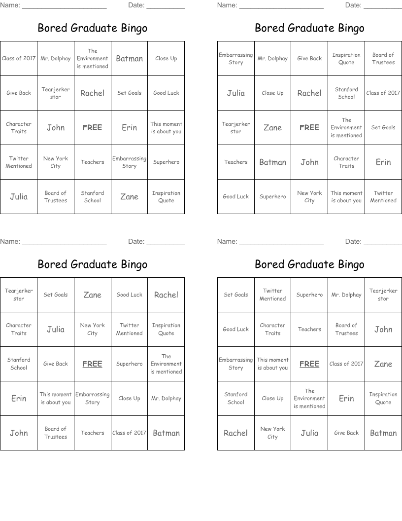 Bored Graduate Bingo