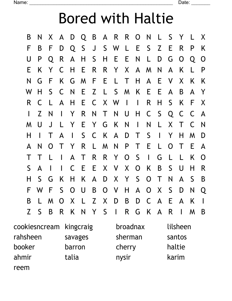 Bored with Haltie Word Search