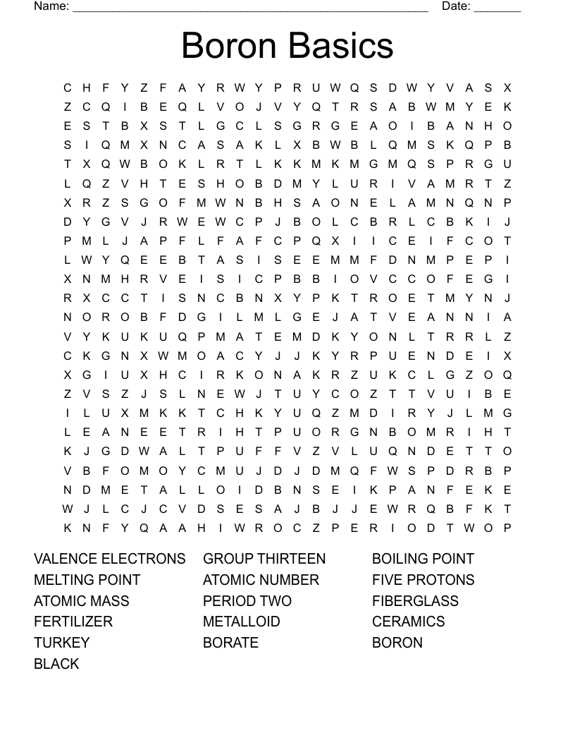 Boron Basics Word Search