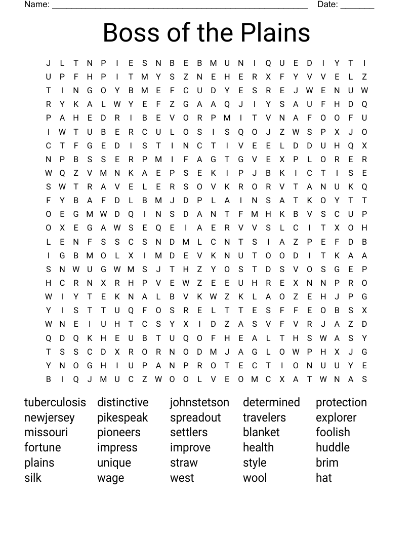Boss of the Plains Word Search