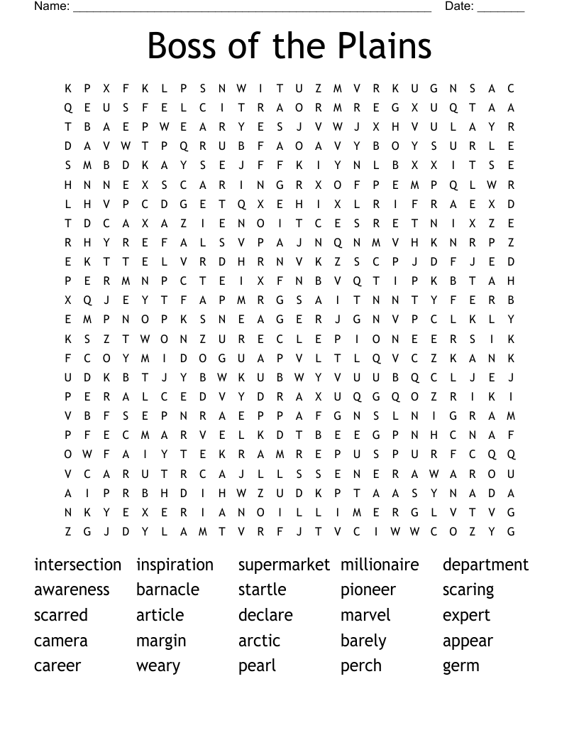 Boss of the Plains Word Search