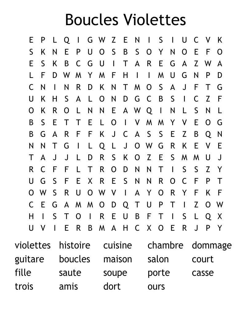 Boucles Violettes Word Search