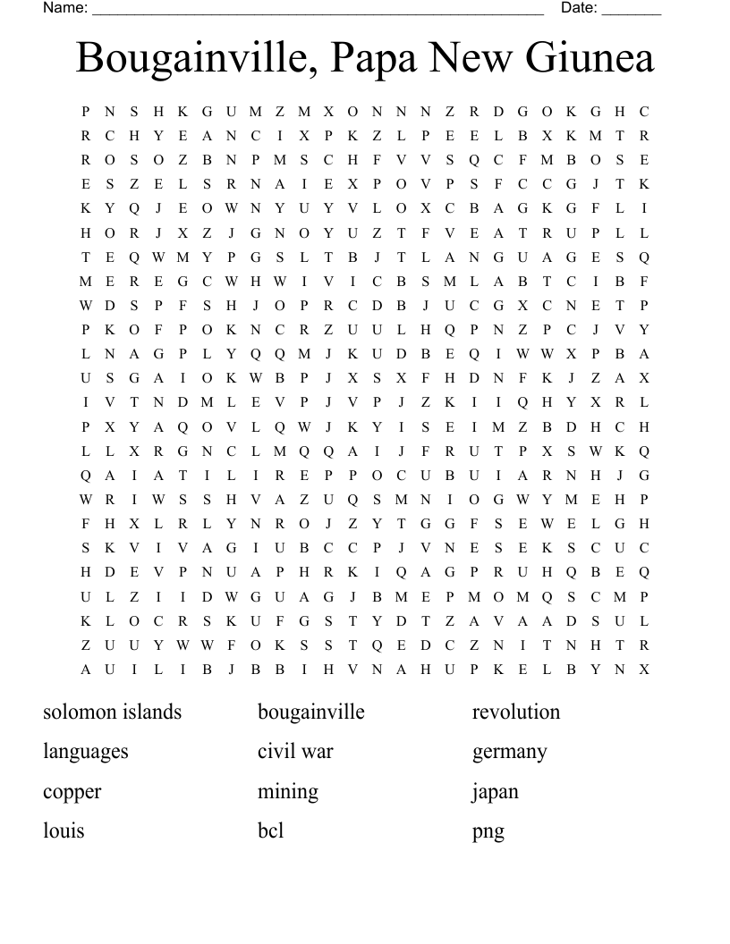 Bougainville, Papa New Giunea Word Search