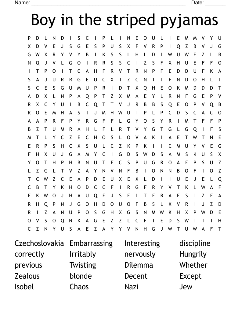 Boy in the striped pyjamas  Word Search