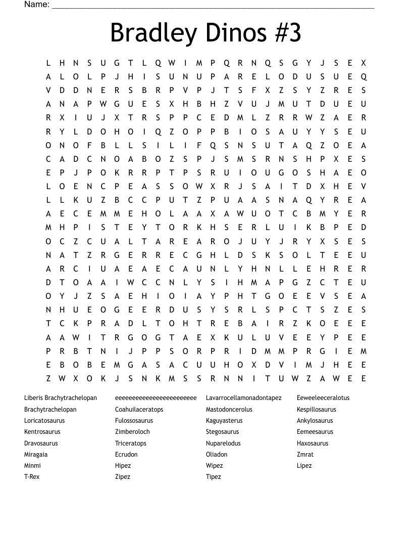 Bradley Dinos #3 Word Search