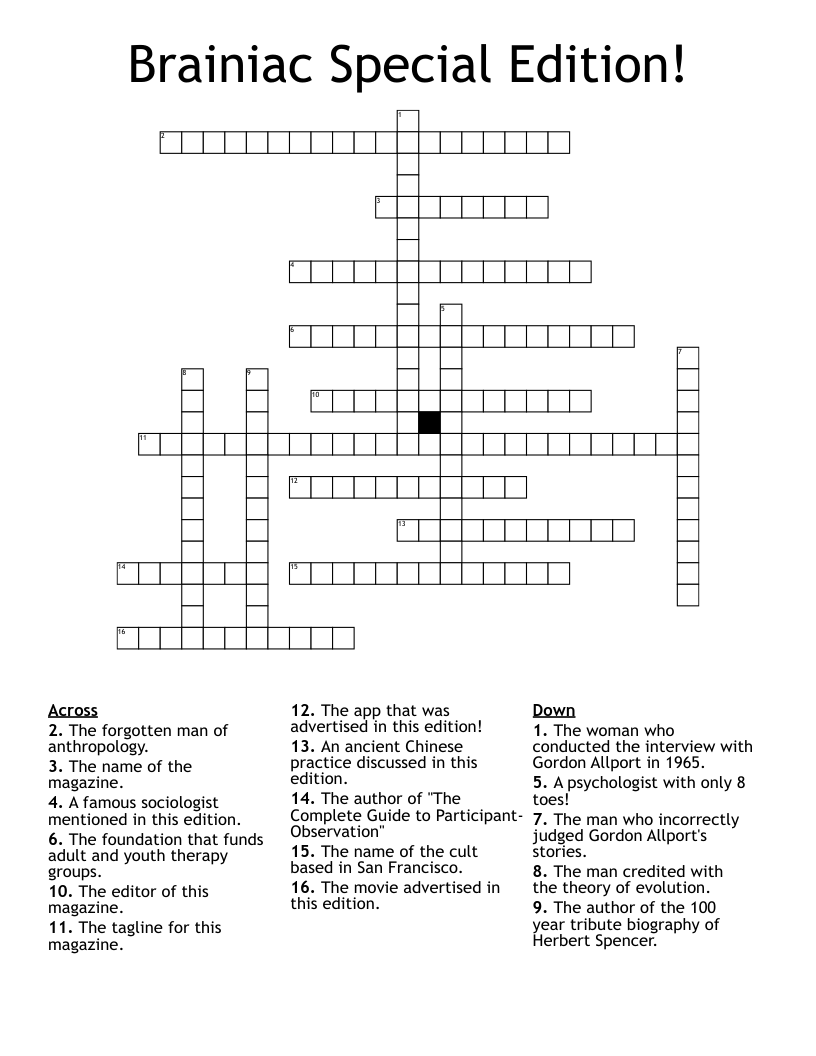 Brainiac Special Edition! Crossword