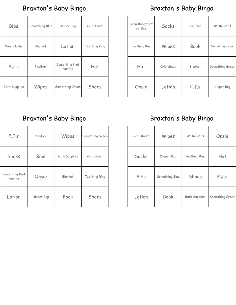 Braxton's Baby Bingo WordMint
