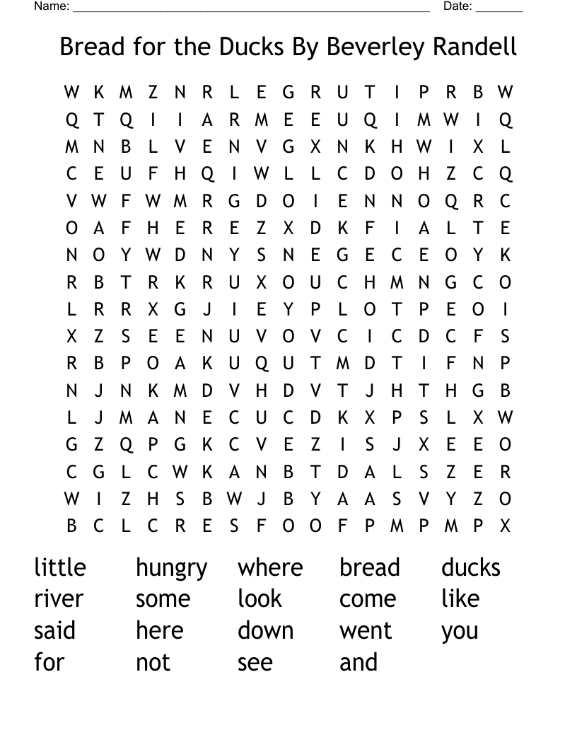 Bread for the Ducks By Beverley Randell Word Search