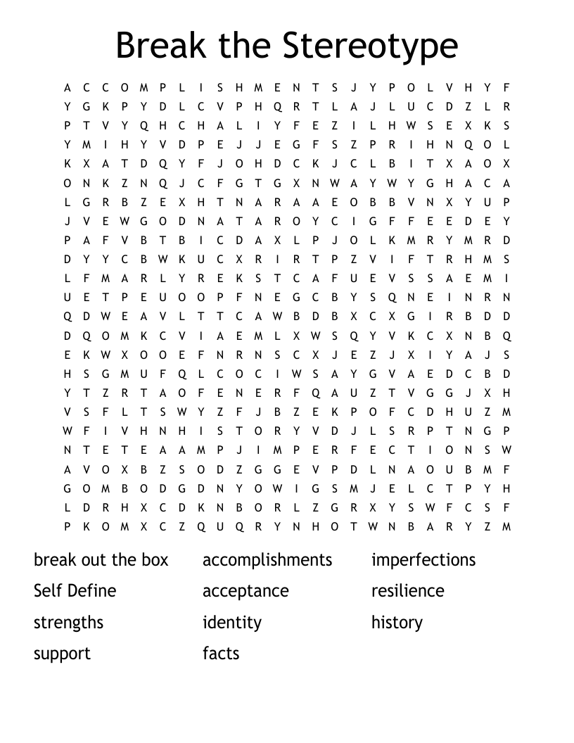 Break the Stereotype Word Search