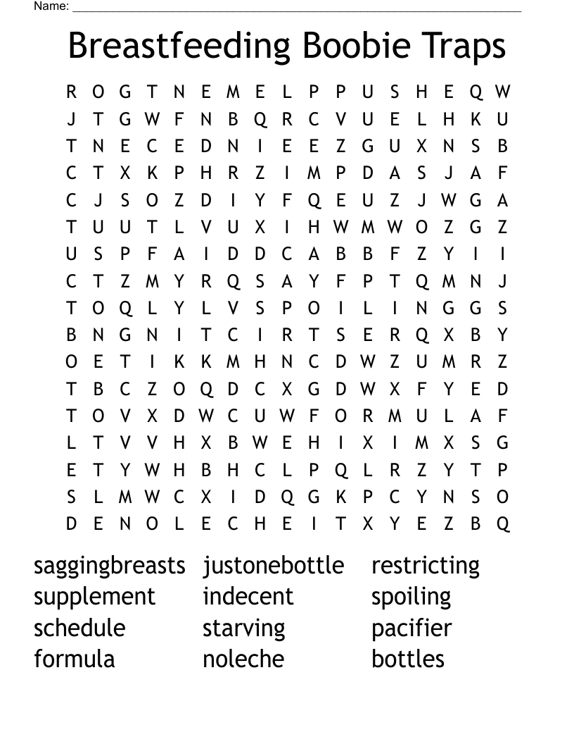 Breastfeeding Boobie Traps  Word Search