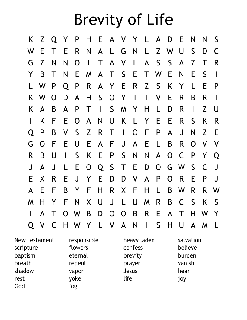 Brevity of Life Word Search
