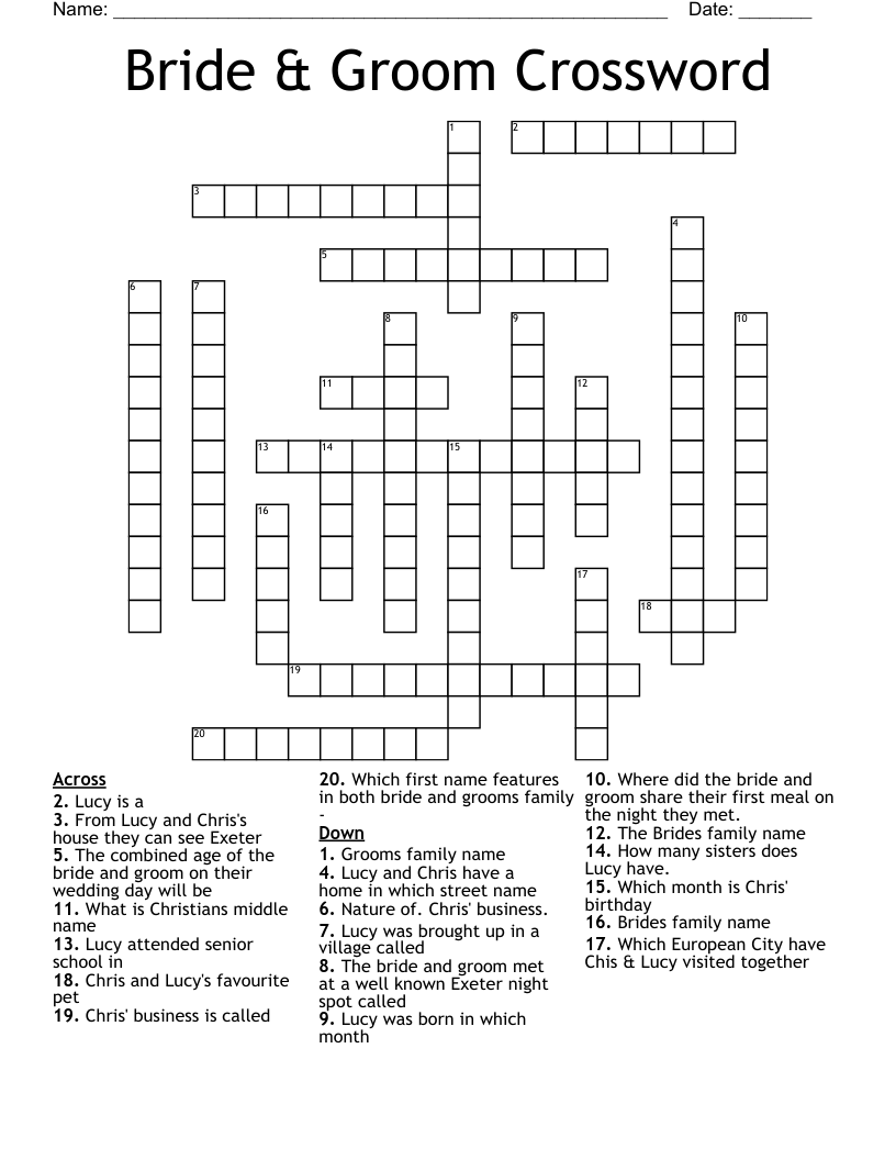 Bride Groom Crossword WordMint