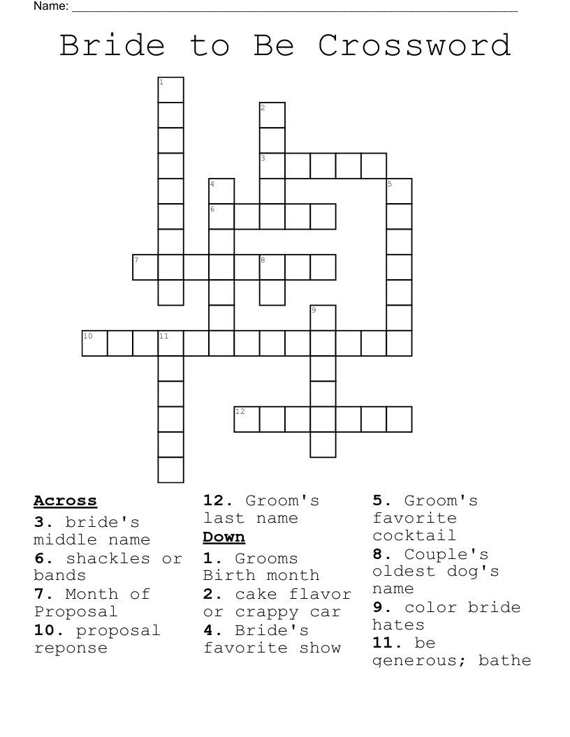 Bride To Be Crossword WordMint