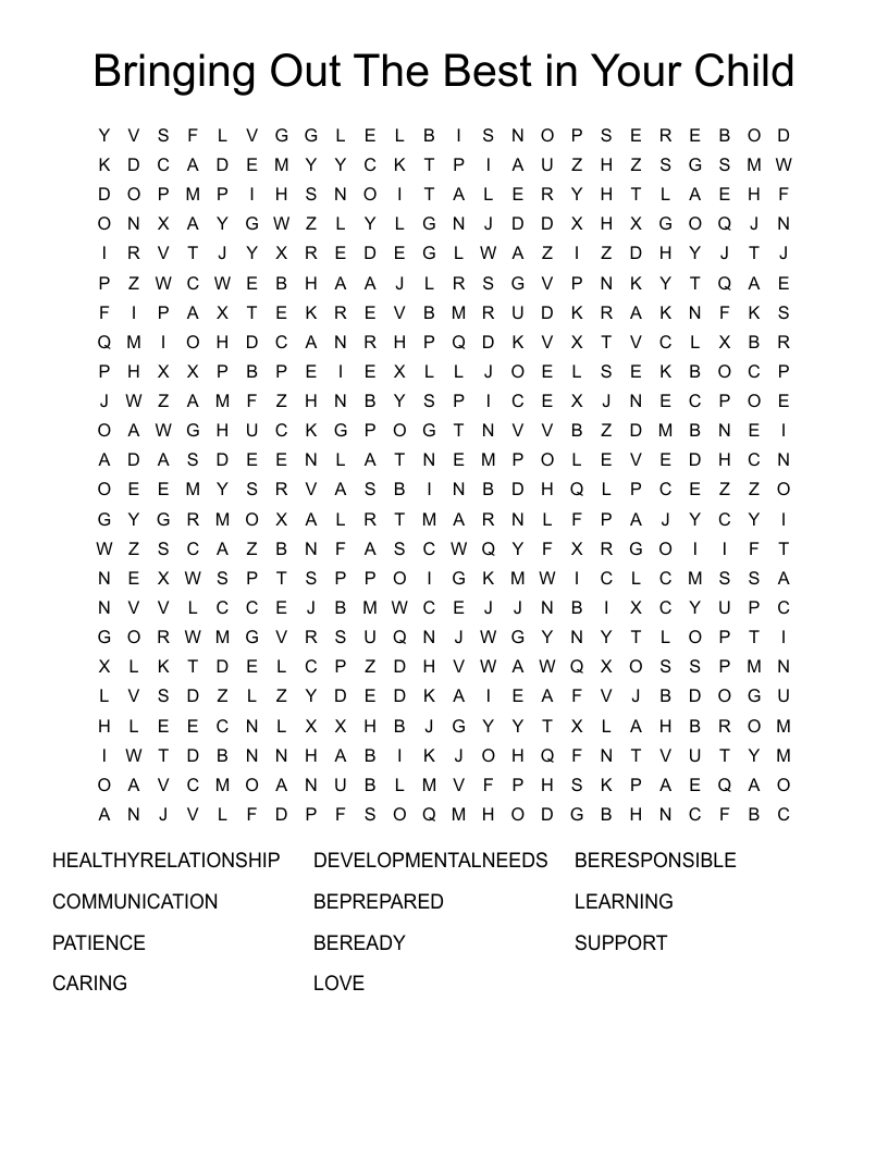 Bringing Out The Best in Your Child Word Search