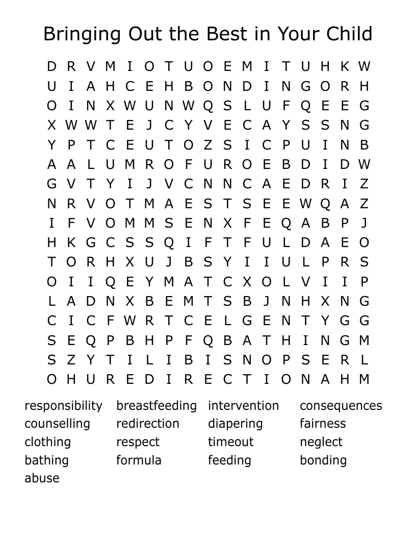 Bringing Out the Best in Your Child Word Search