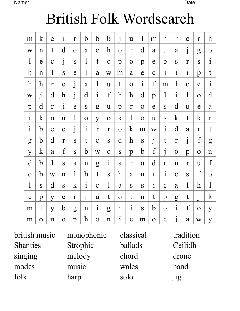 British Folk Wordsearch WordMint