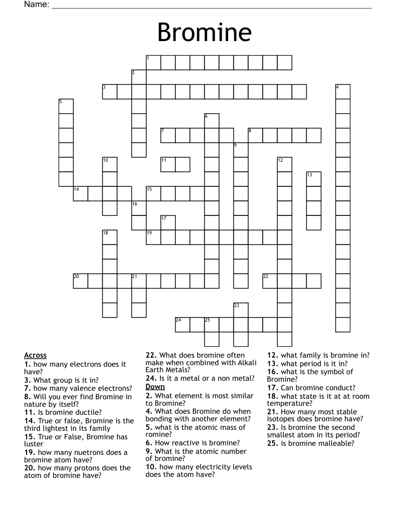 Bromine Crossword WordMint