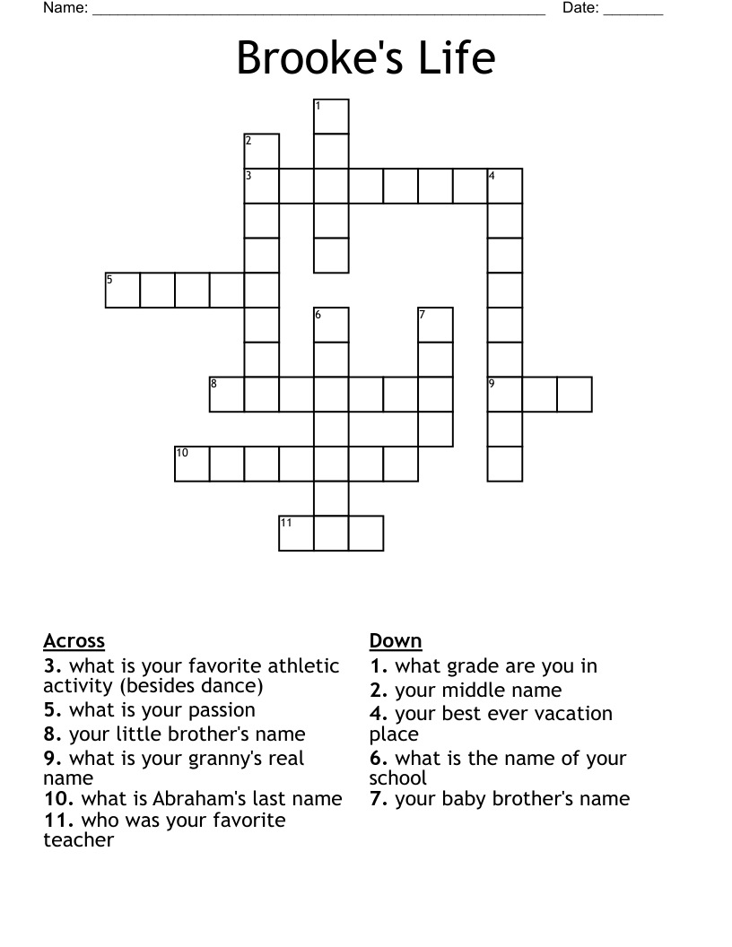 Brooke's Life Crossword WordMint
