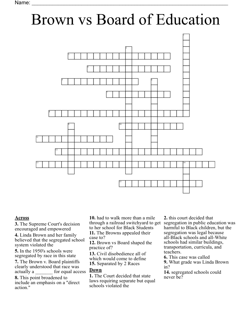 Brown Vs Board Of Education Crossword WordMint
