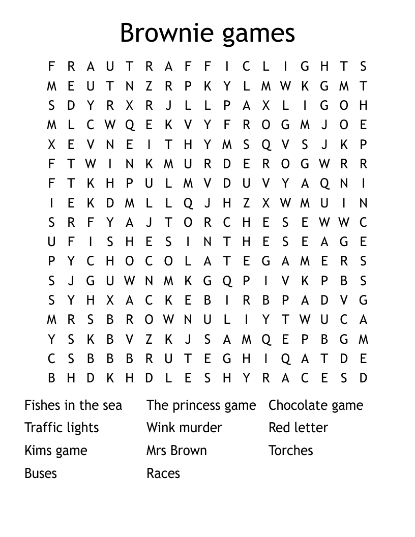 Brownie games Word Search
