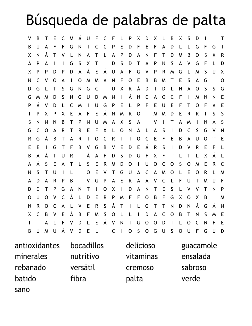 Búsqueda de palabras de palta Word Search