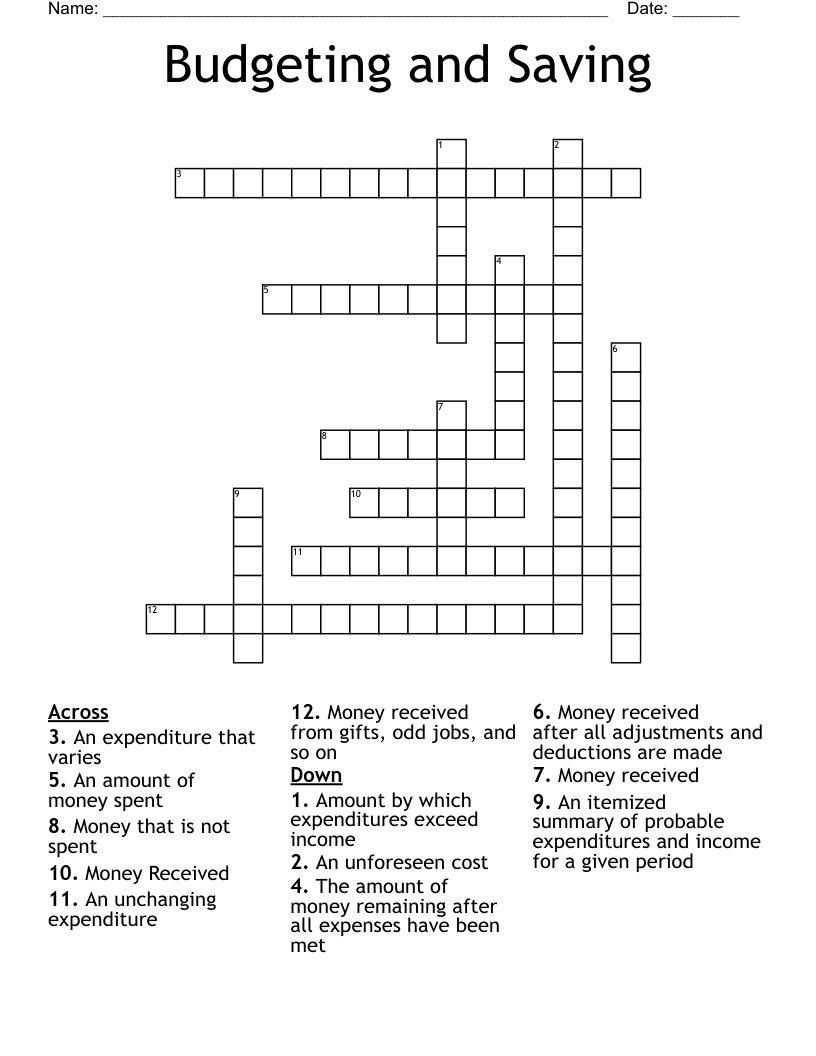Budgeting And Saving Crossword WordMint