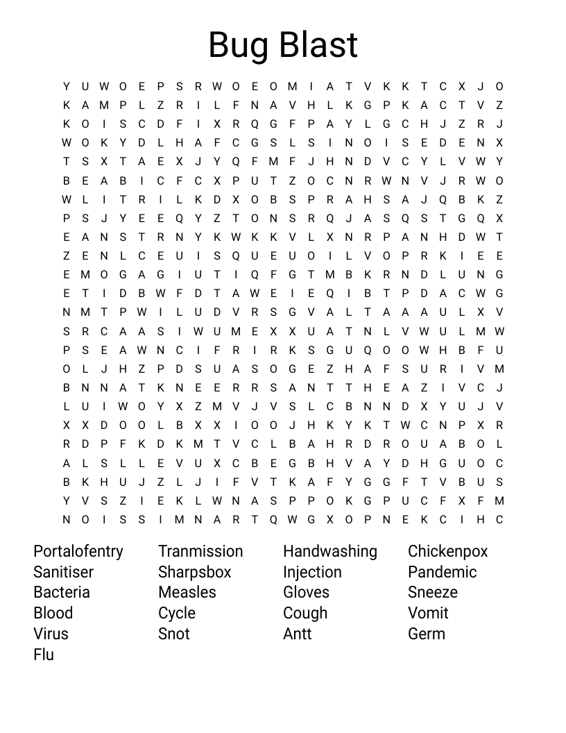 Bug Blast Word Search WordMint