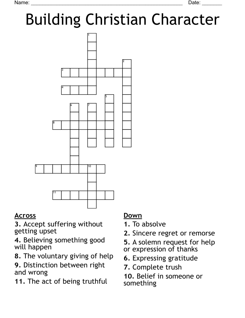 Building Christian Character Crossword WordMint