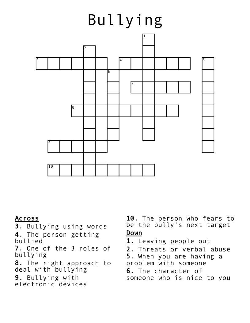 Bullying Crossword