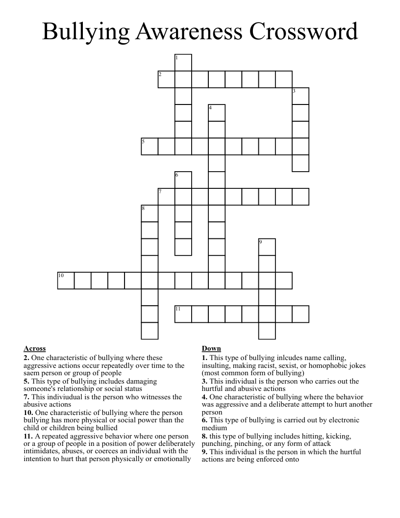 Bullying Crossword WordMint