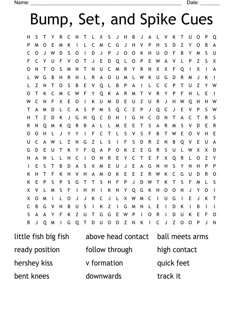 Bump, Set, and Spike Cues Word Search WordMint