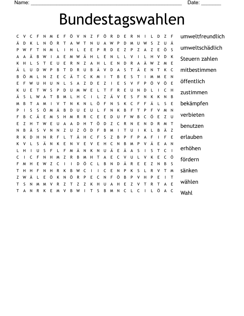 Bundestagswahlen Word Search