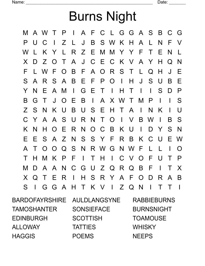 SCOTTISH SEARCH Word Search WordMint