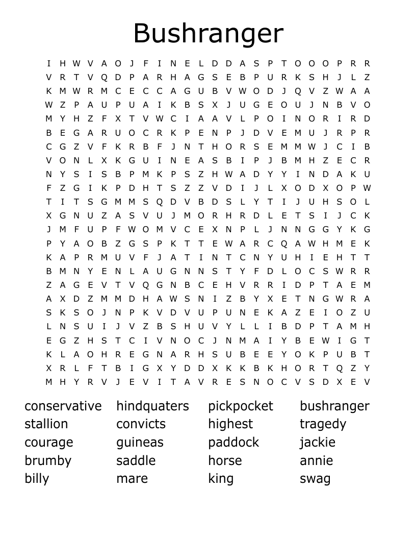 Bushranger Word Search