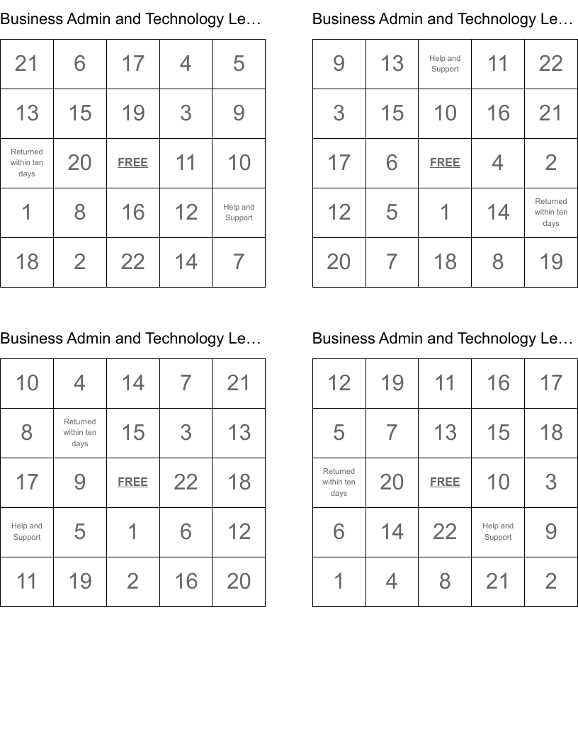 Business Admin and Technology Level 3 Bingo