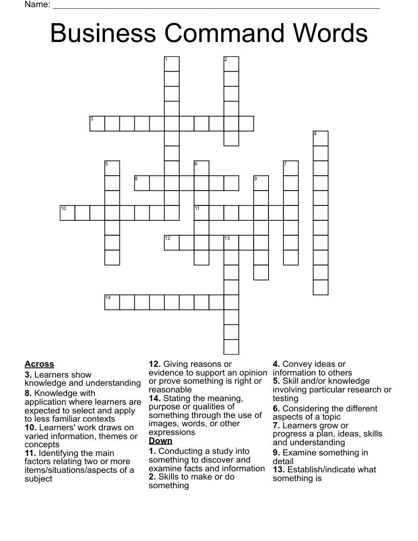 Business Command Words Crossword WordMint