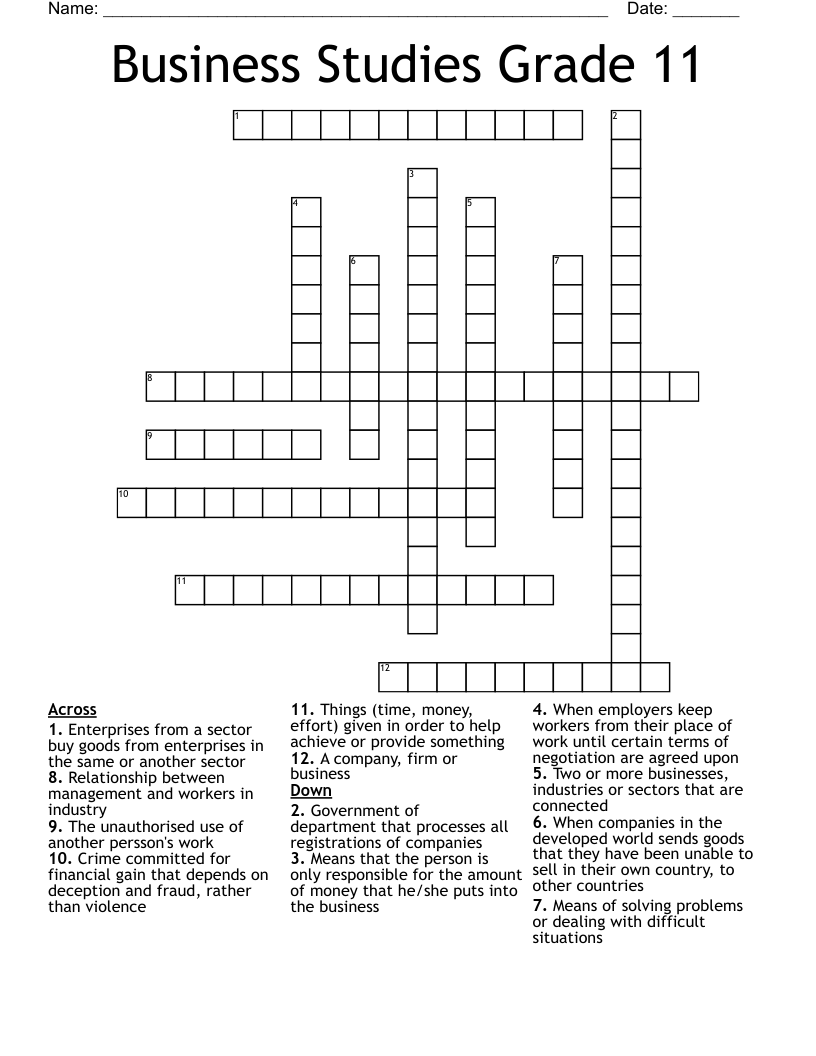 Business Studies Grade 11 Crossword WordMint business-studies-grade-11-crossword-wordmint