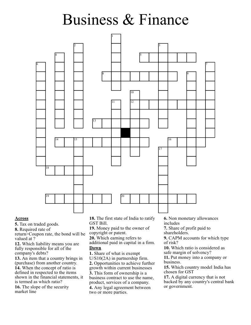 Business Finance Crossword WordMint