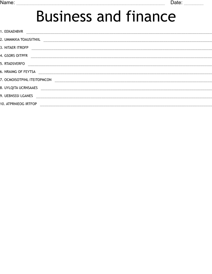 Business and finance Word Scramble